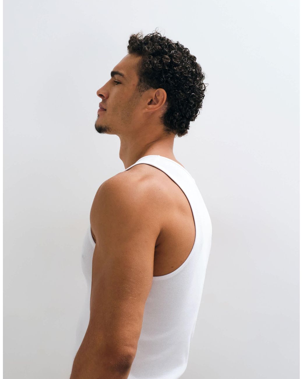 Collusion White Rib Racer Singlet for men