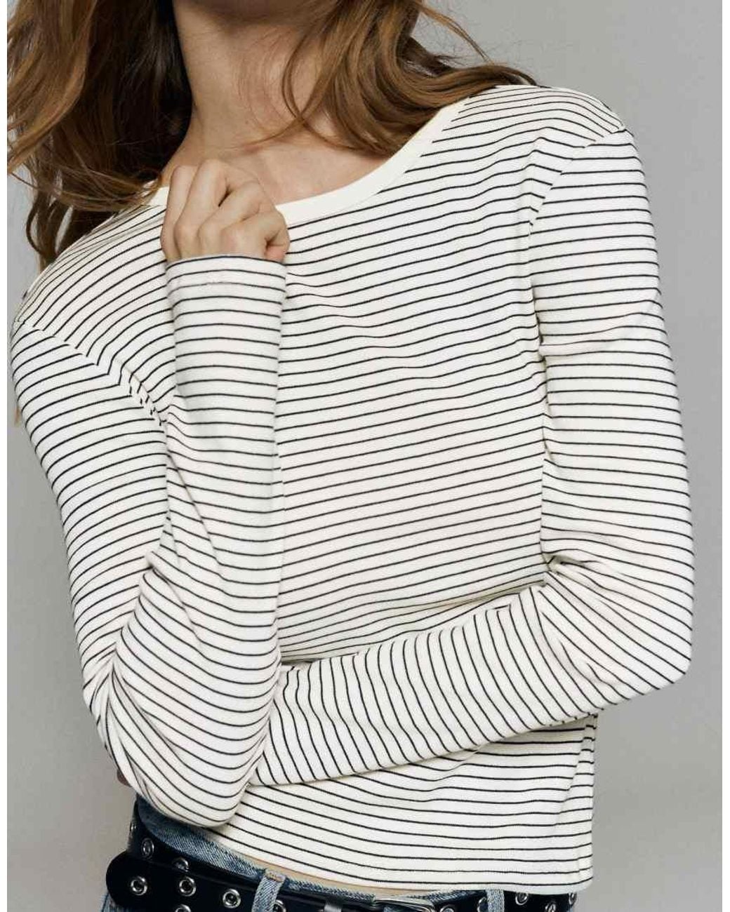 Pull&Bear Gray Striped Long Sleeve T-Shirt