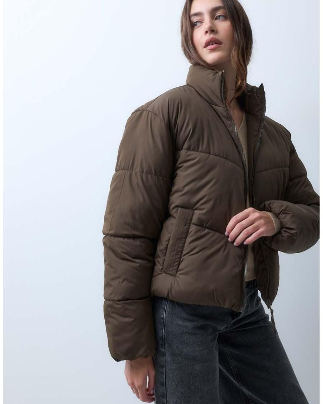JJXX Brown Puffer Jacket With High Neck