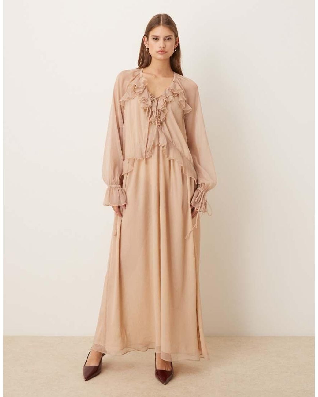 Glamorous Natural Ruffle Maxi Dress