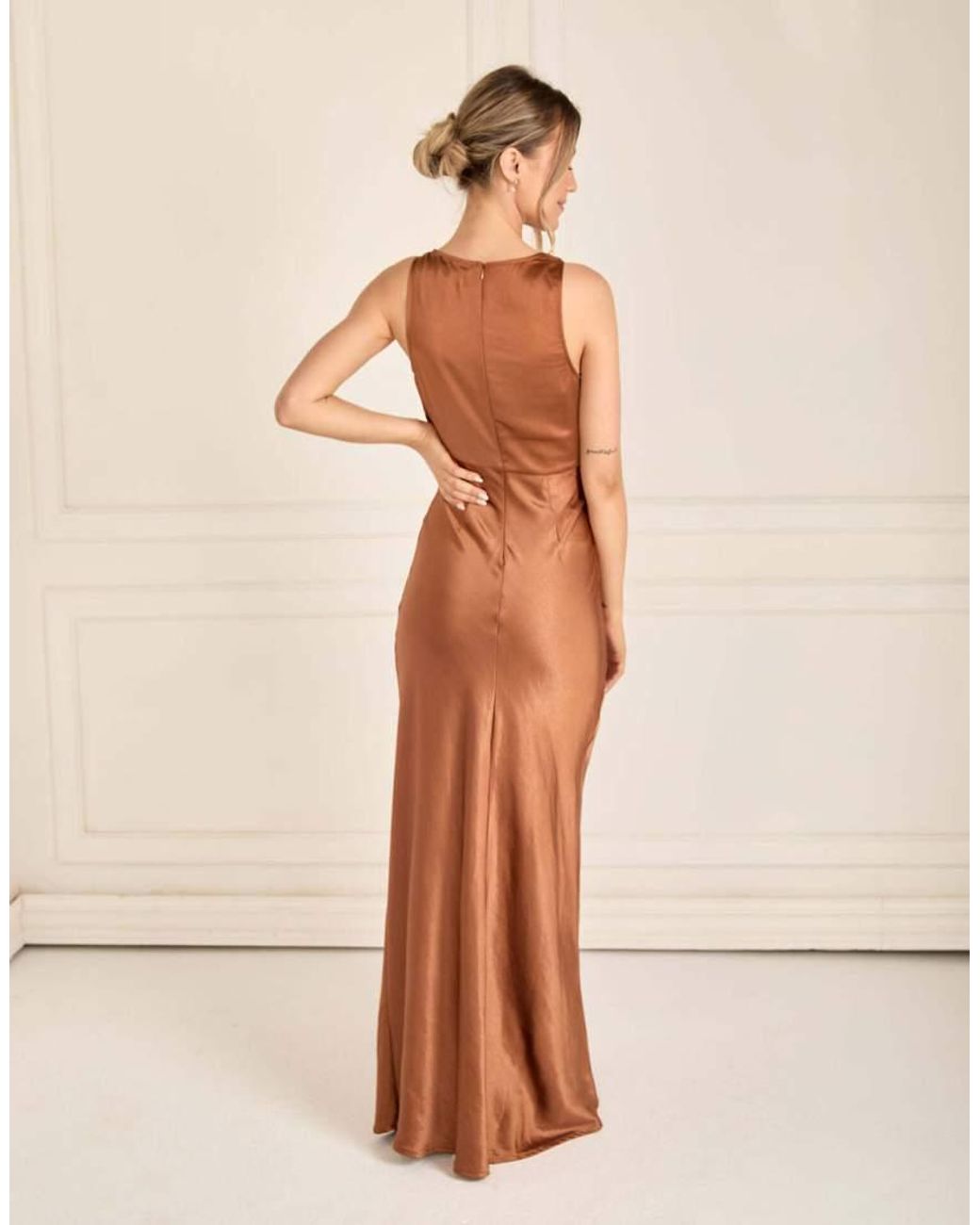 Six Stories Natural Cowl Front Satin Bridesmaid Dress