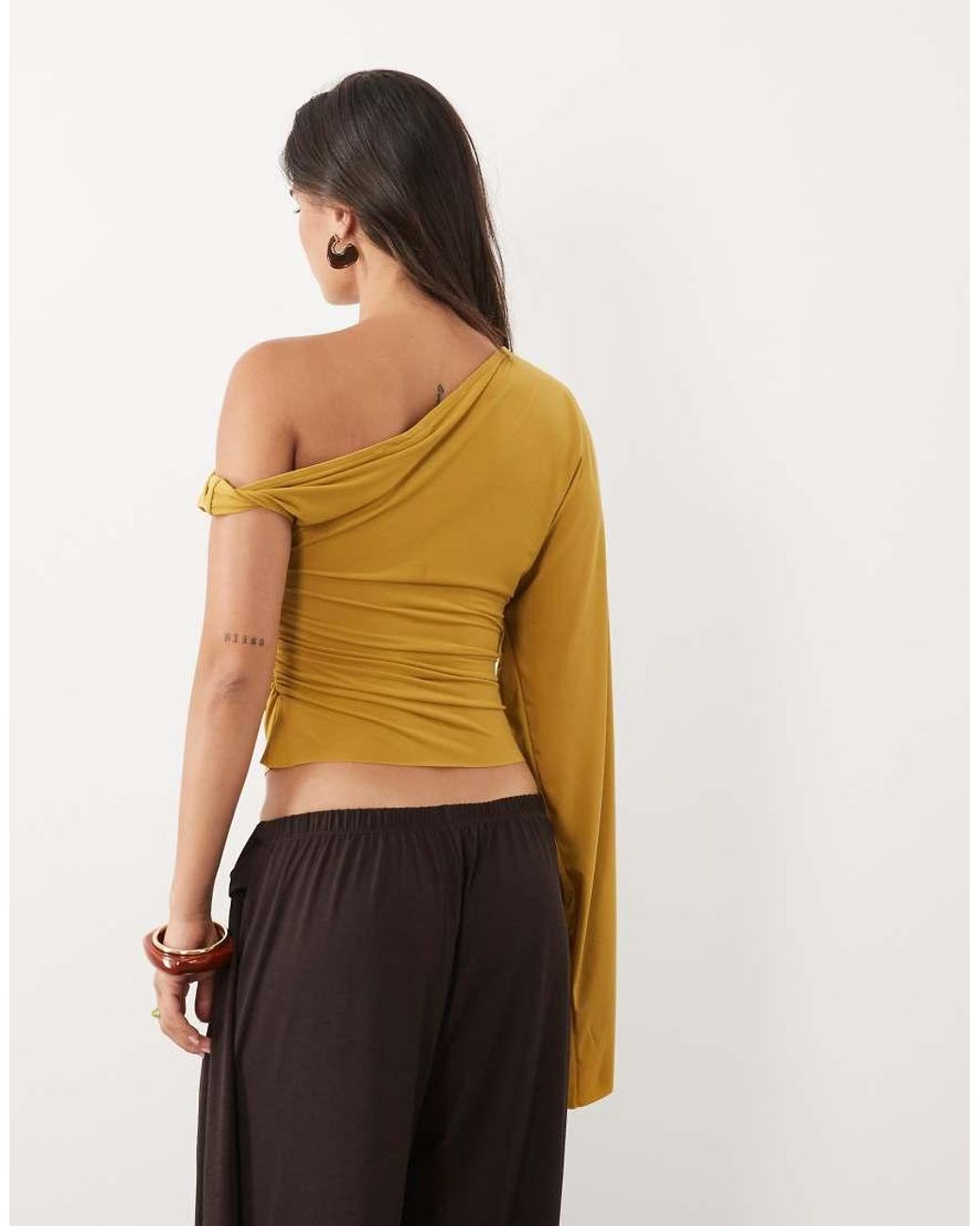 ASOS Green Skinky Asymmetric One Cape Sleeve Top