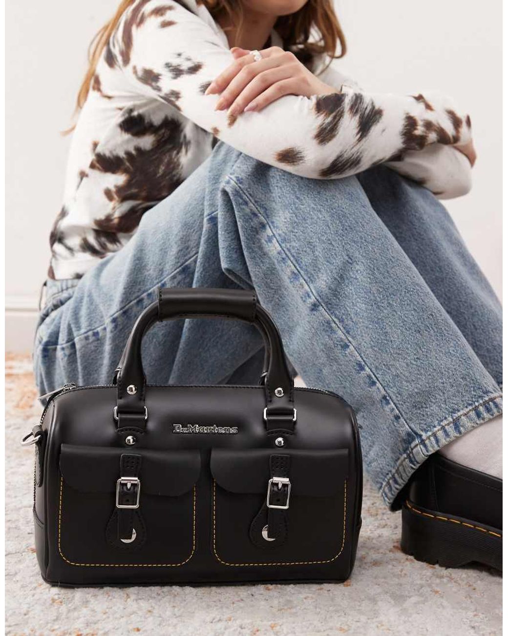 Dr. Martens Gray Top Handle Contrast Stitch Detail Bag