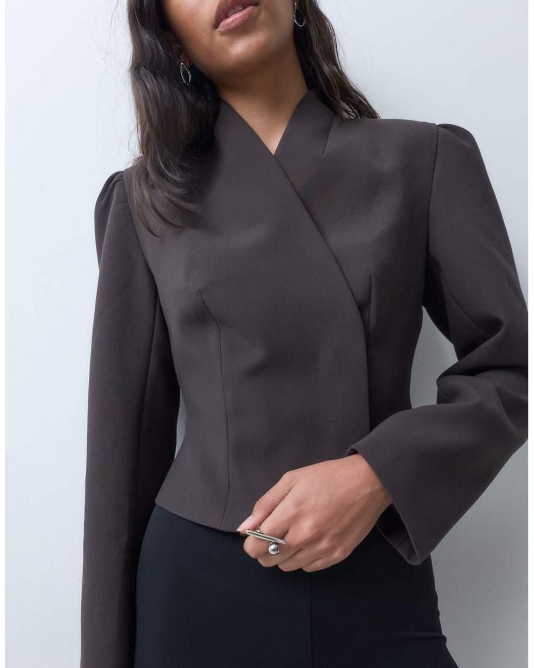 ASOS Gray Tailored Cinch Waist Wrap Blazer