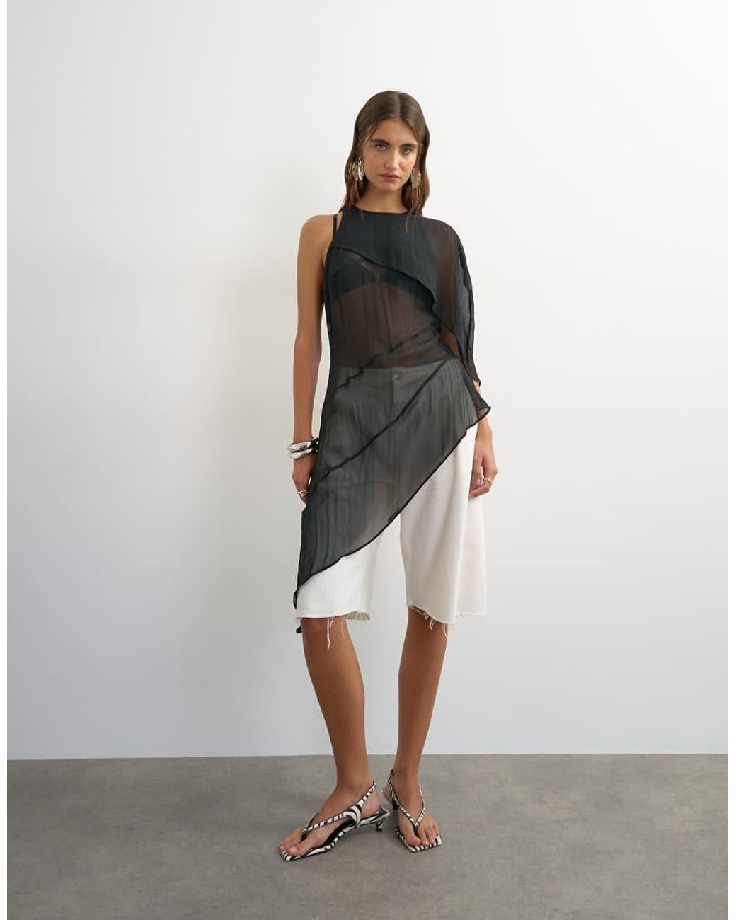 TOPSHOP Black One Shoulder Cape Detail Tunic Top