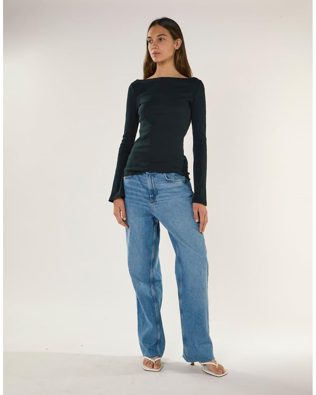 Glamorous Blue Boat Neck Long Sleeve Top