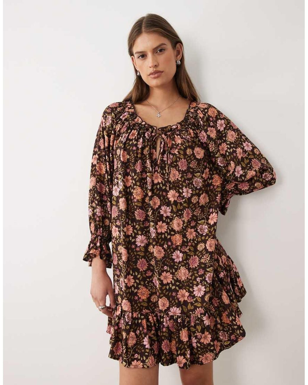 Miss Selfridge Brown Spun Smock Dress