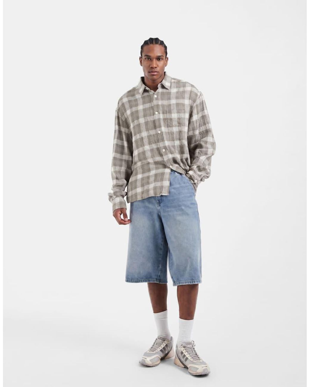 ASOS Metallic Boxy Oversized Textured Check Shirt for men