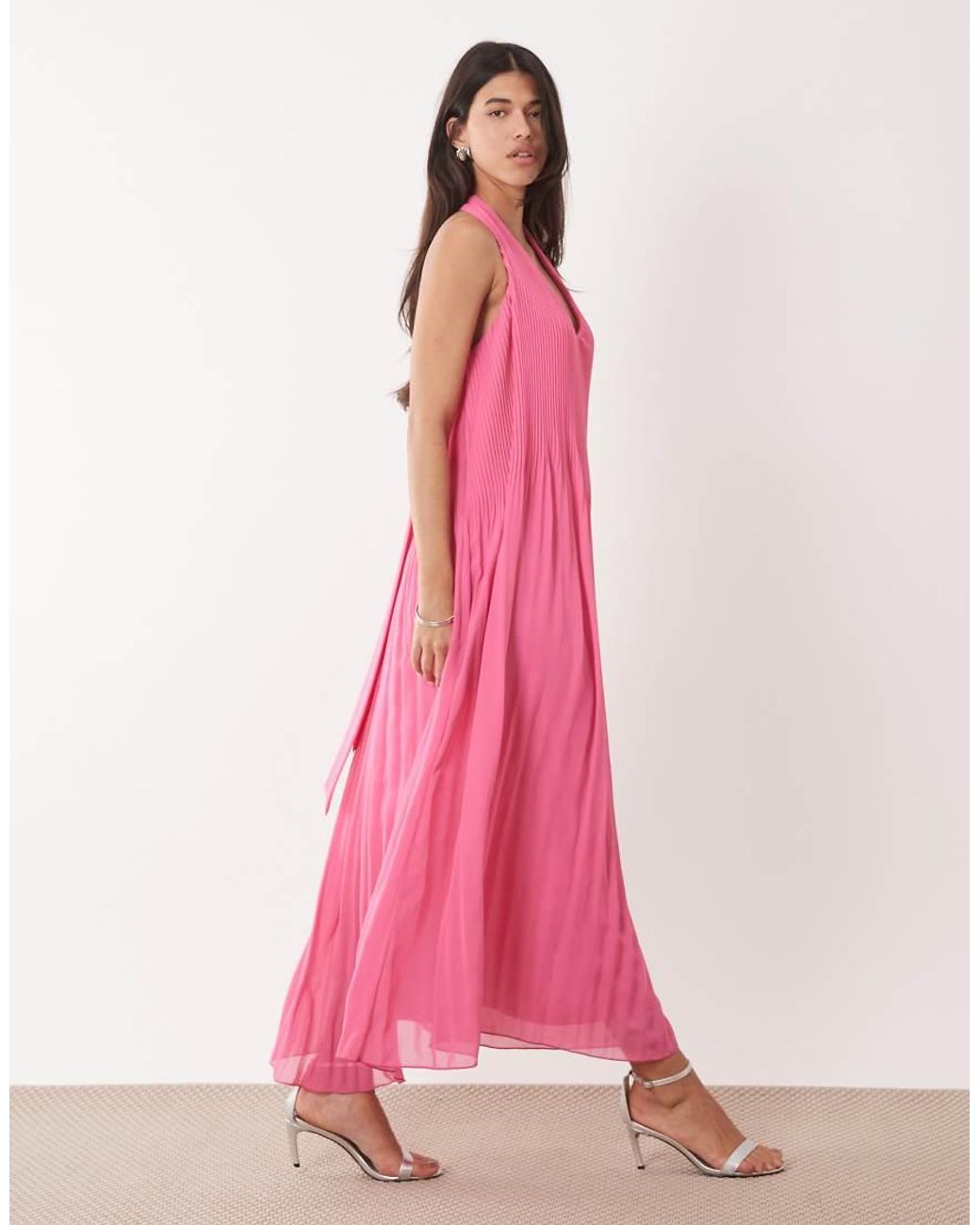 Gina Tricot Pink Pleated Halterneck Maxi Dress