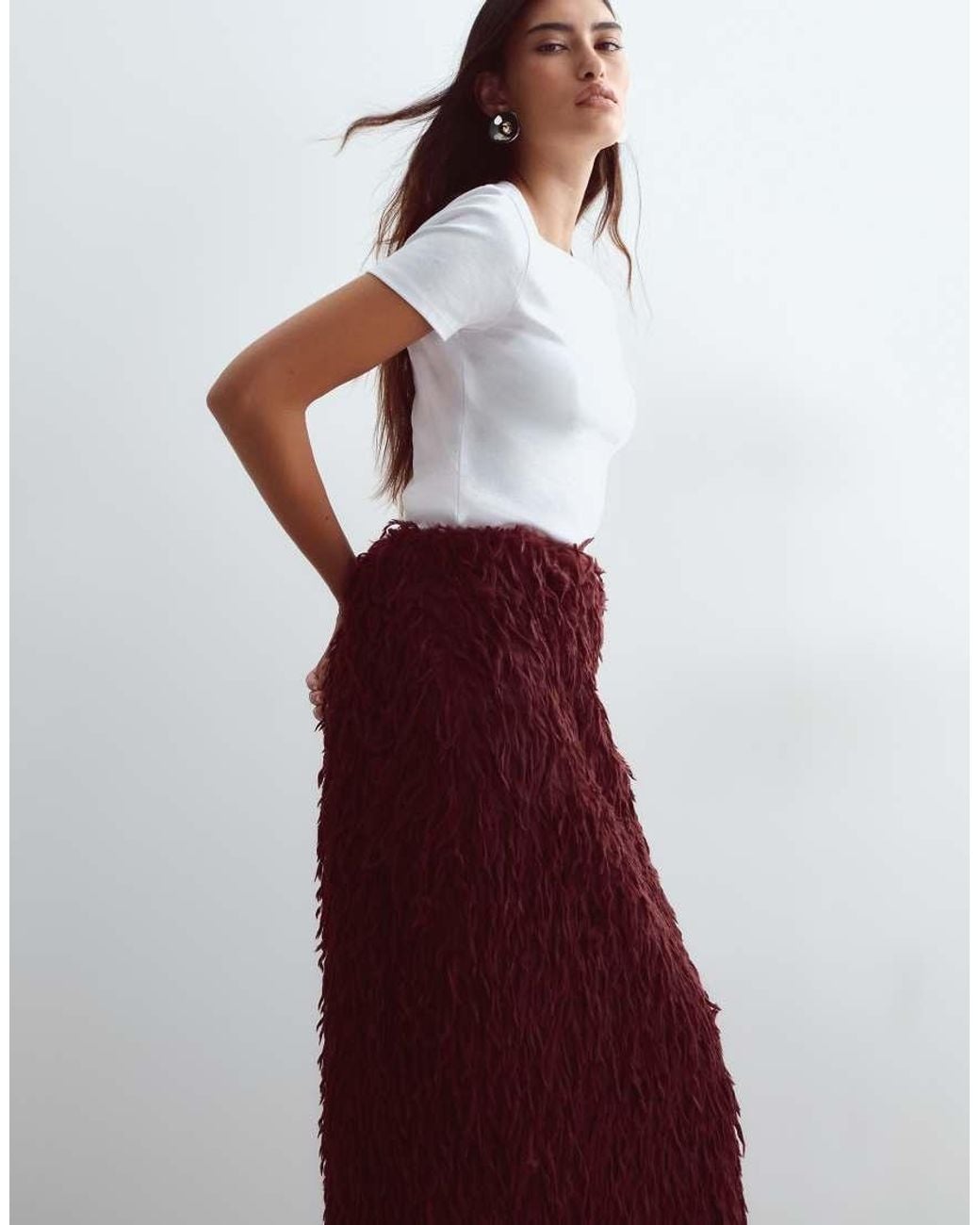 ARRANGE Red Textu Column Midi Skirt