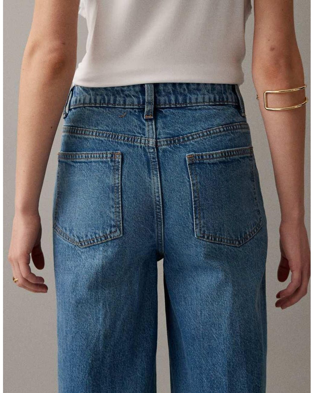 ASOS Blue High Waist Wide Leg Jeans With Front Pockets