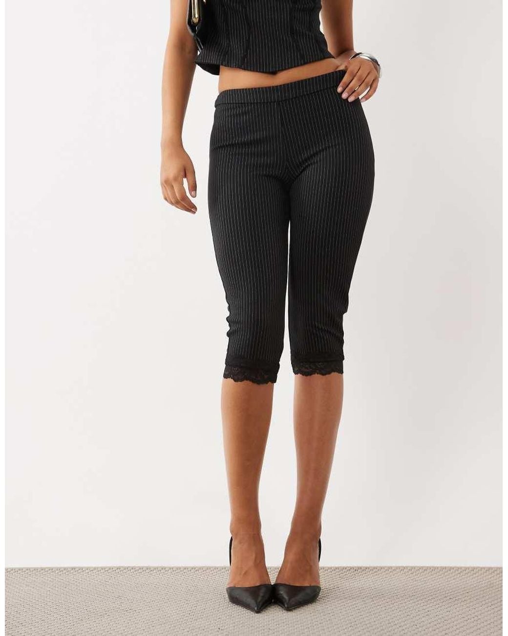Oh Polly Natural Lace Trim Mid Rise Capri Co-ord