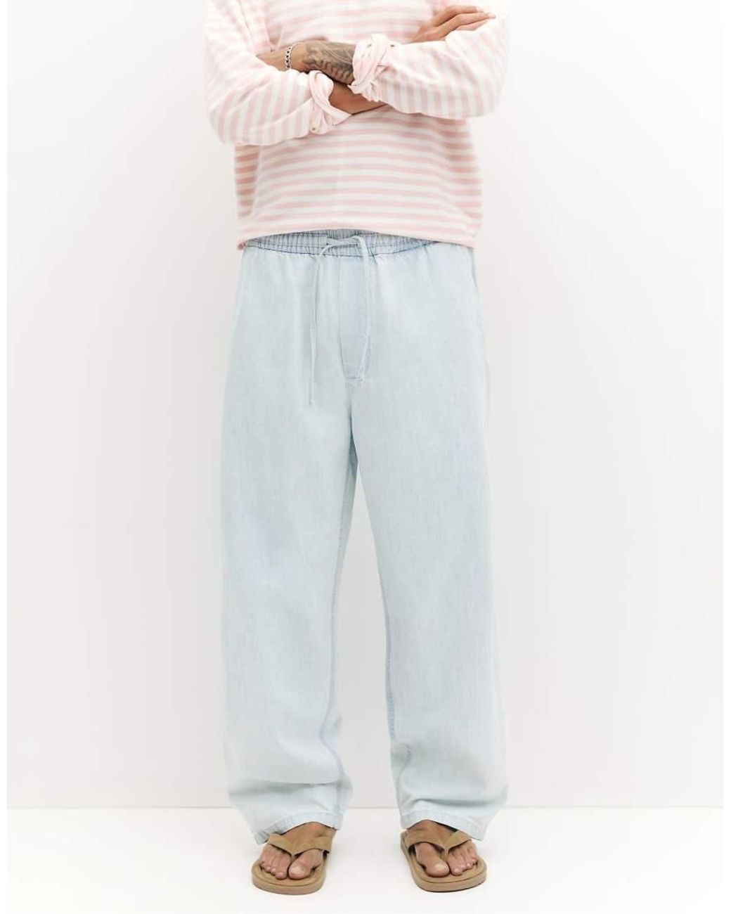 Pull&Bear White Denim Joggers for men