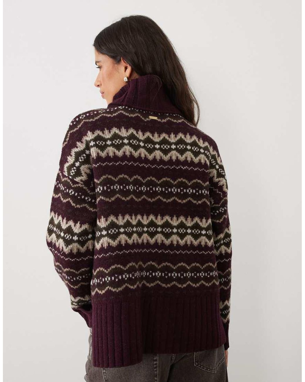 Barbour Brown Helen Roll Neck Fairisle Knitted Jumper