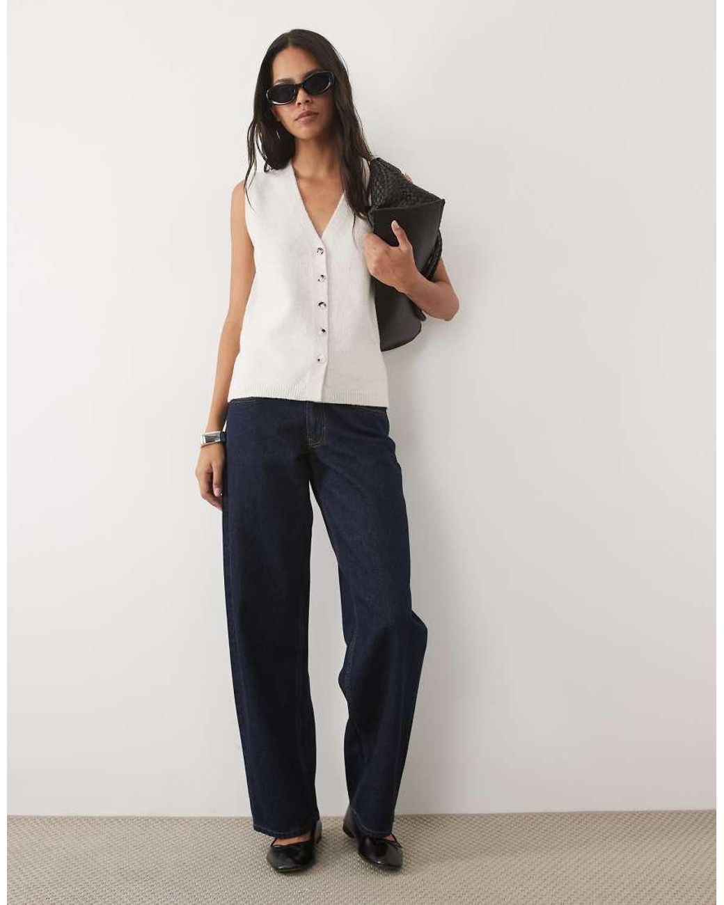 New Look White Button Down Knitted Waistcoat