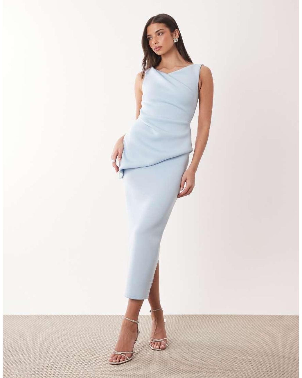 ASOS Blue Drape Asymmetric Midi Dress