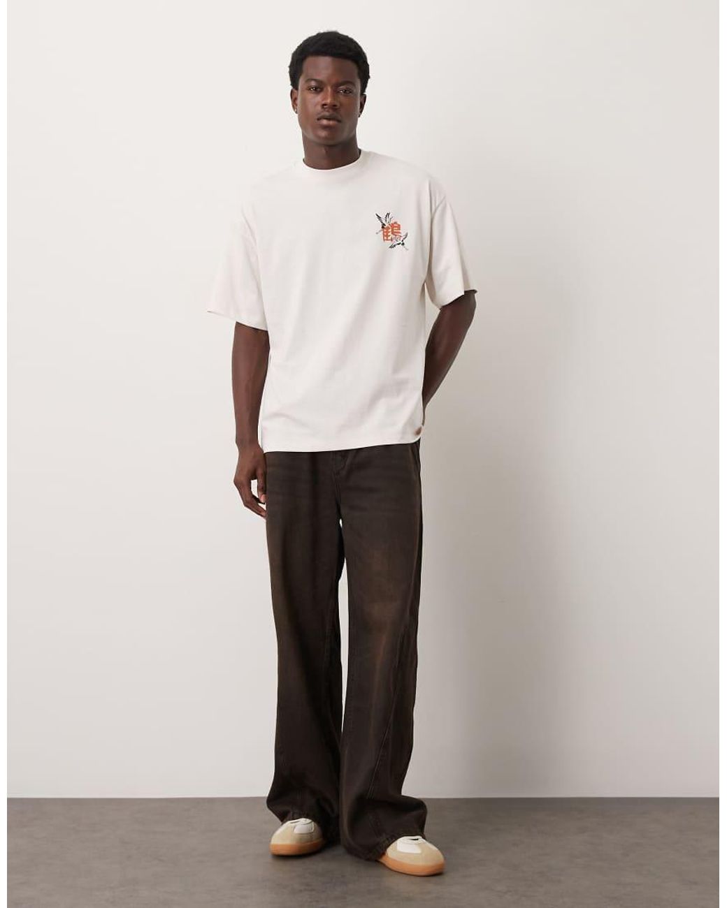 SELECTED Oversized T-Shirt Met Kraanvogelprint Op De Achterkant in het White voor heren