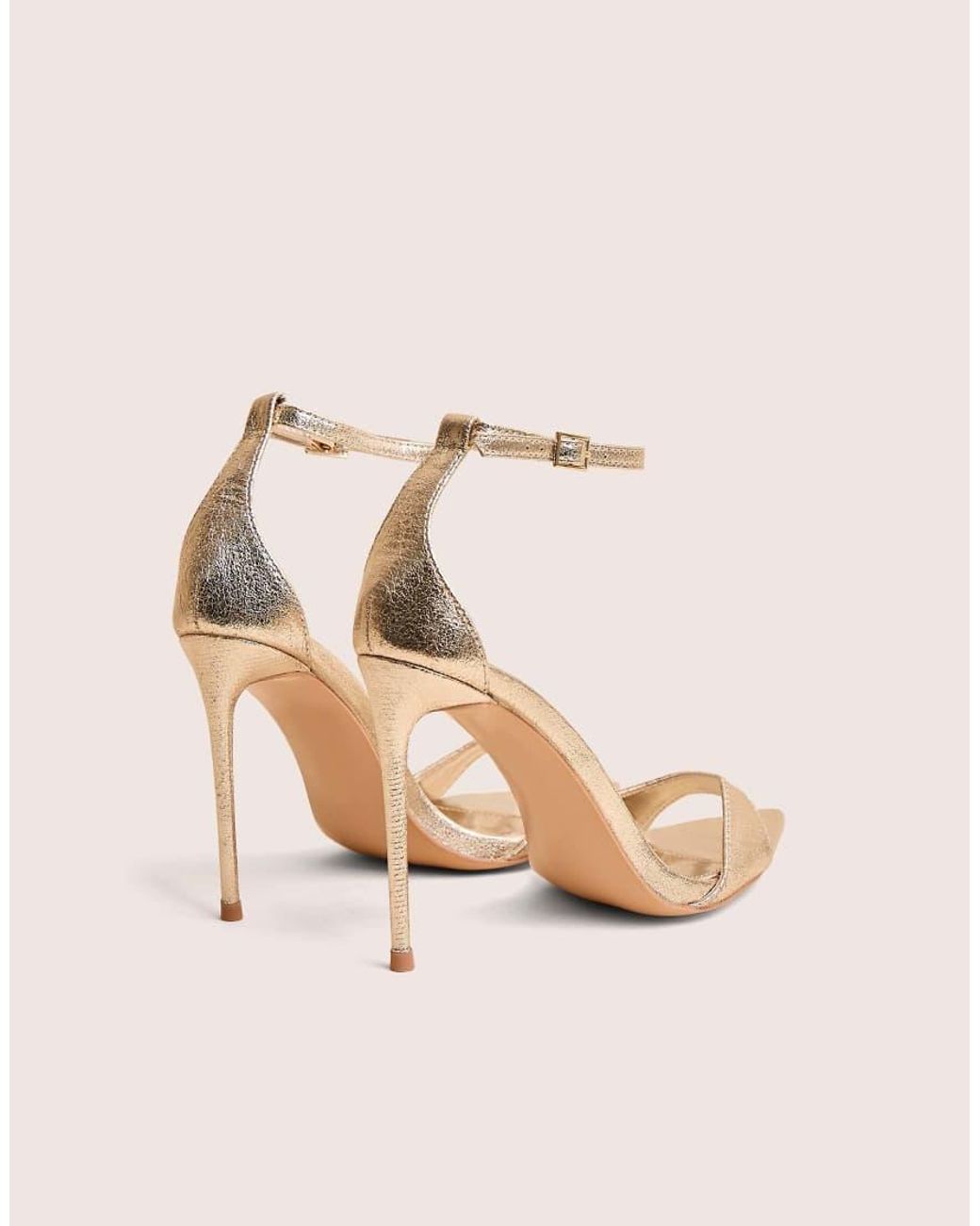 Public Desire Natural Kelisa Gold Cracked Pu Pointed Toe Barely There Stiletto High Heels