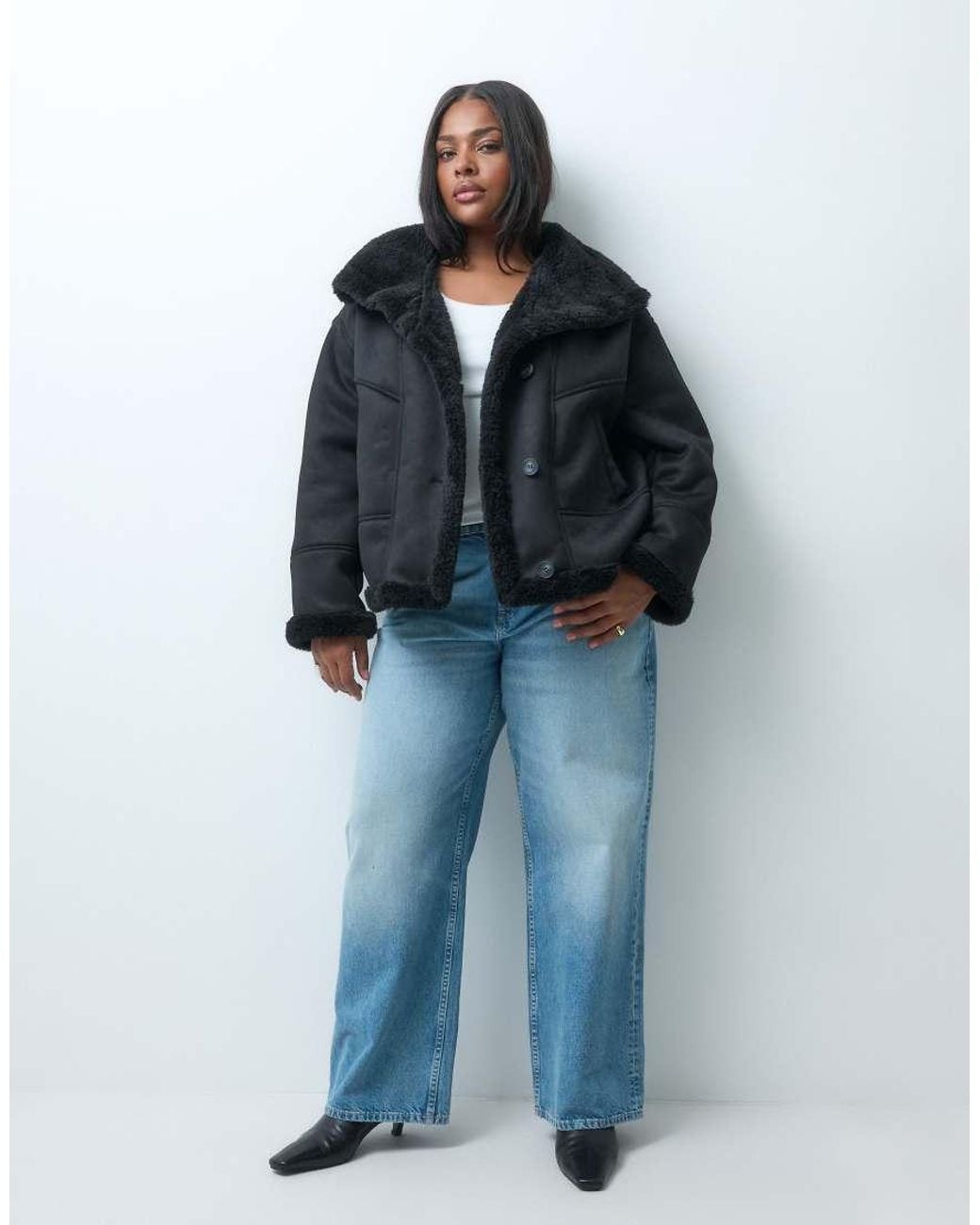 ASOS Blue Asos Design Curve Waterfall Collar Borg Lined Shearling Jacket