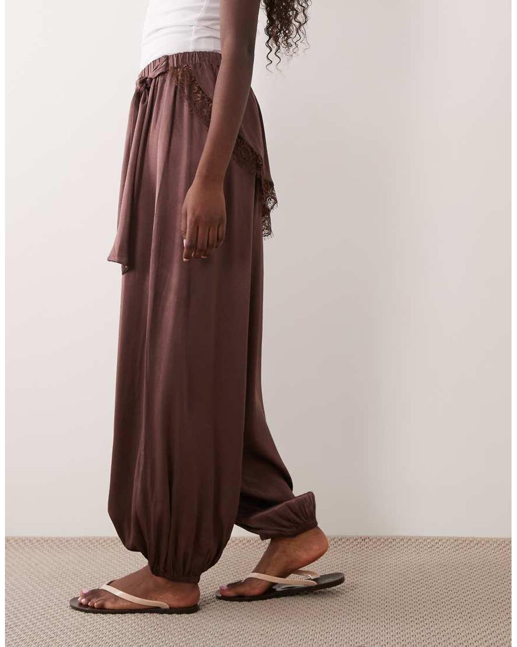 Miss Selfridge Brown Wrap Detail Satin Balloon Trousers