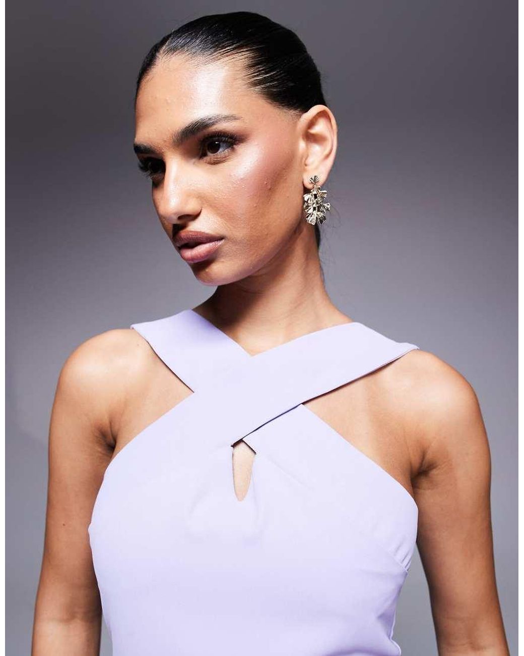 Vesper Purple High Neck Maxi Dress With Thigh Split