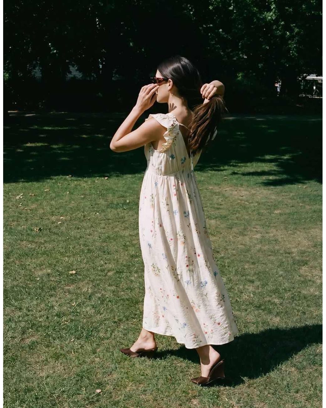 Vero Moda Natural Ruffle Shoulder V Neck Maxi Dress