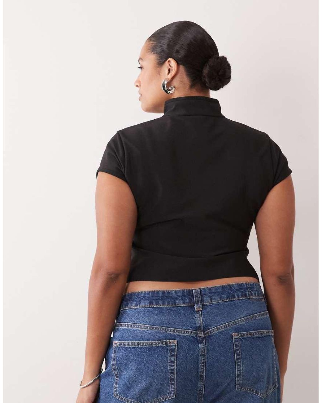 ASOS Black Asos Design Curve High Neck Collar Cut Out Top With Hook And Bar Detail