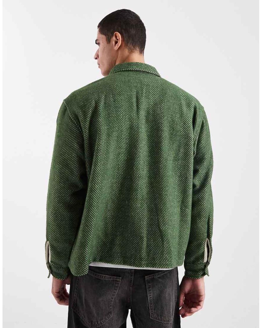 ASOS Green Boxy Oversized Wool Blend Herringbone Shirt for men