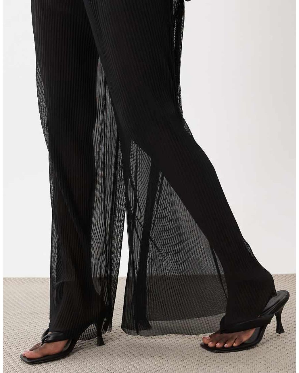 ASOS Black Sheer Mesh Crinkle Wide Leg Trousers