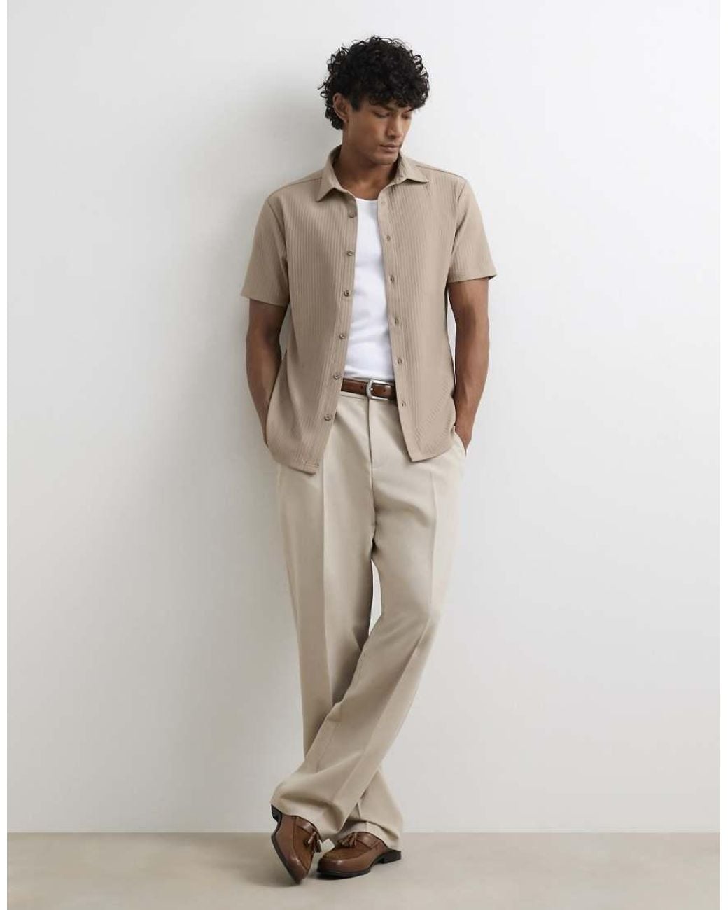 River Island White Muscle Fit Cotton Ottoman Shirt for men