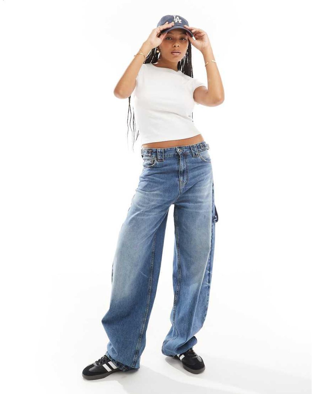 Stradivarius Carpenter Jean With Adjustable Waist in Blue