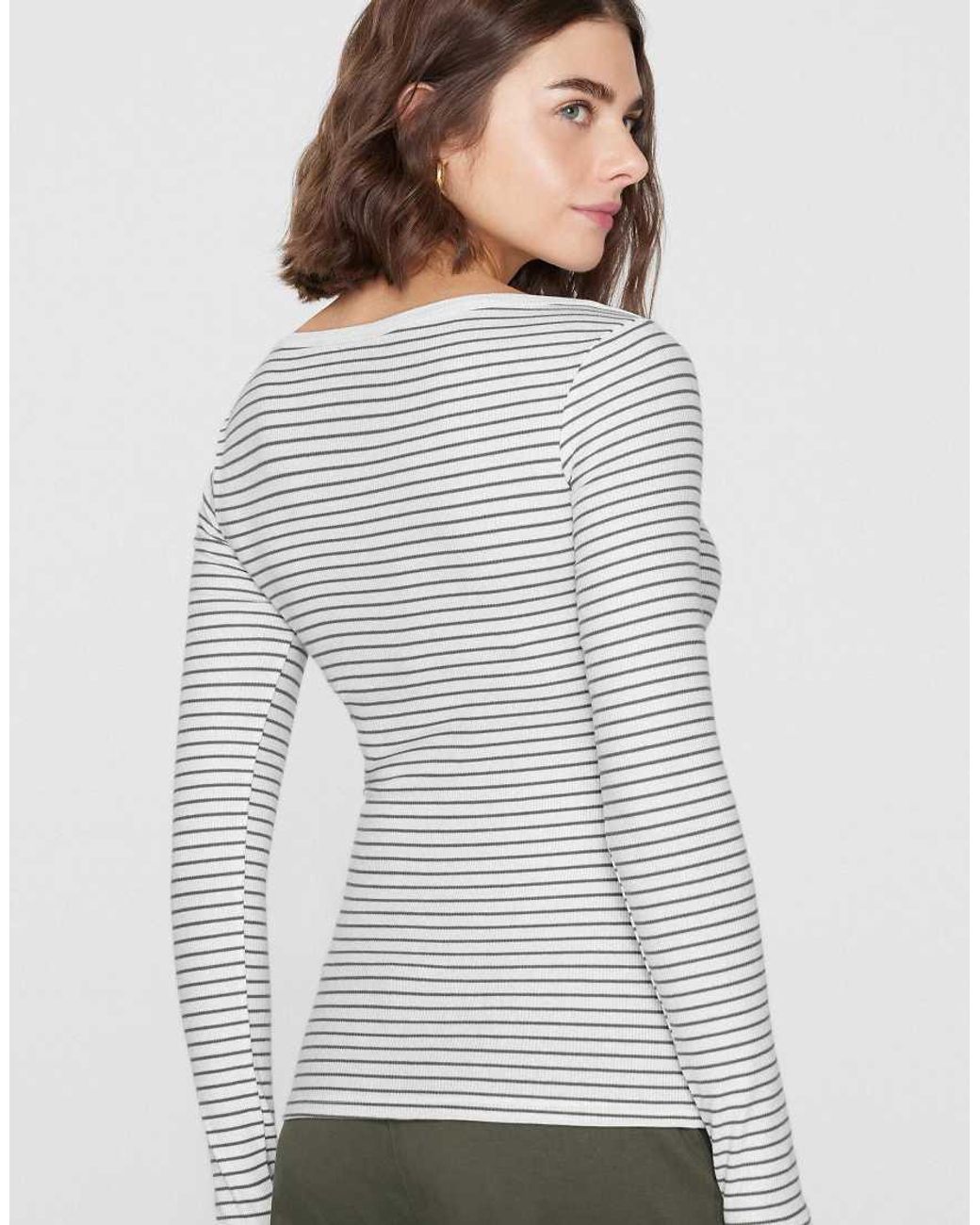 Tezenis Gray Top Long Sleeve Boat Ribbed Cot.Rigata