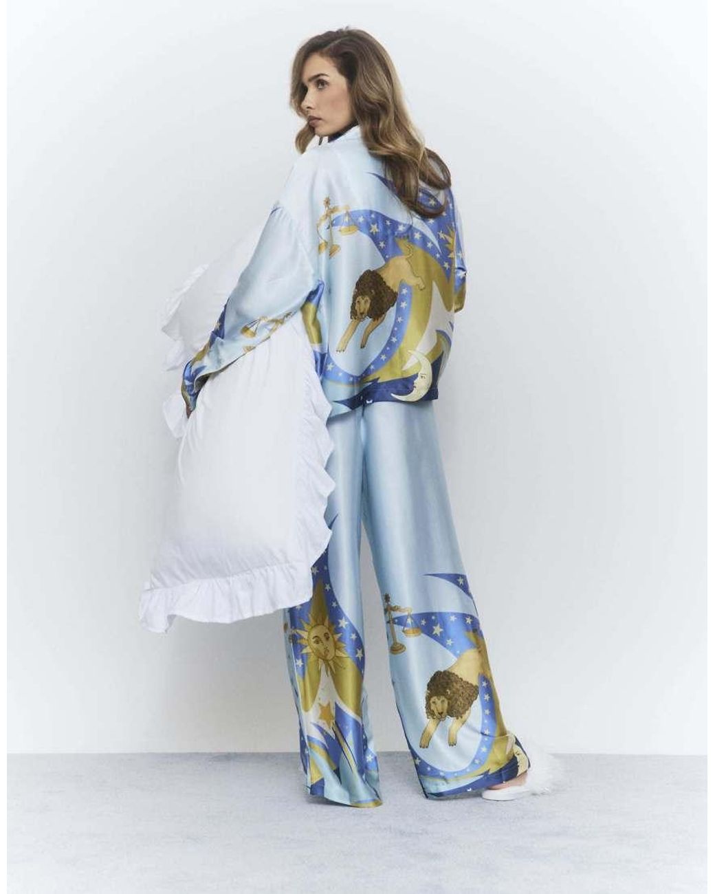 River Island Blue Satin Astrology Pyjama Set