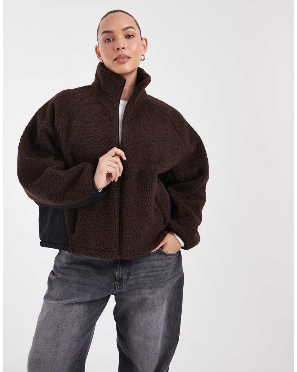 ASOS Brown Asos Design Curve Borg Zip Through