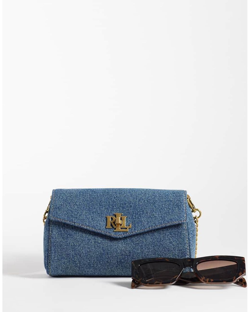 Ralph Lauren Blue Gold Buckle Denim Bag