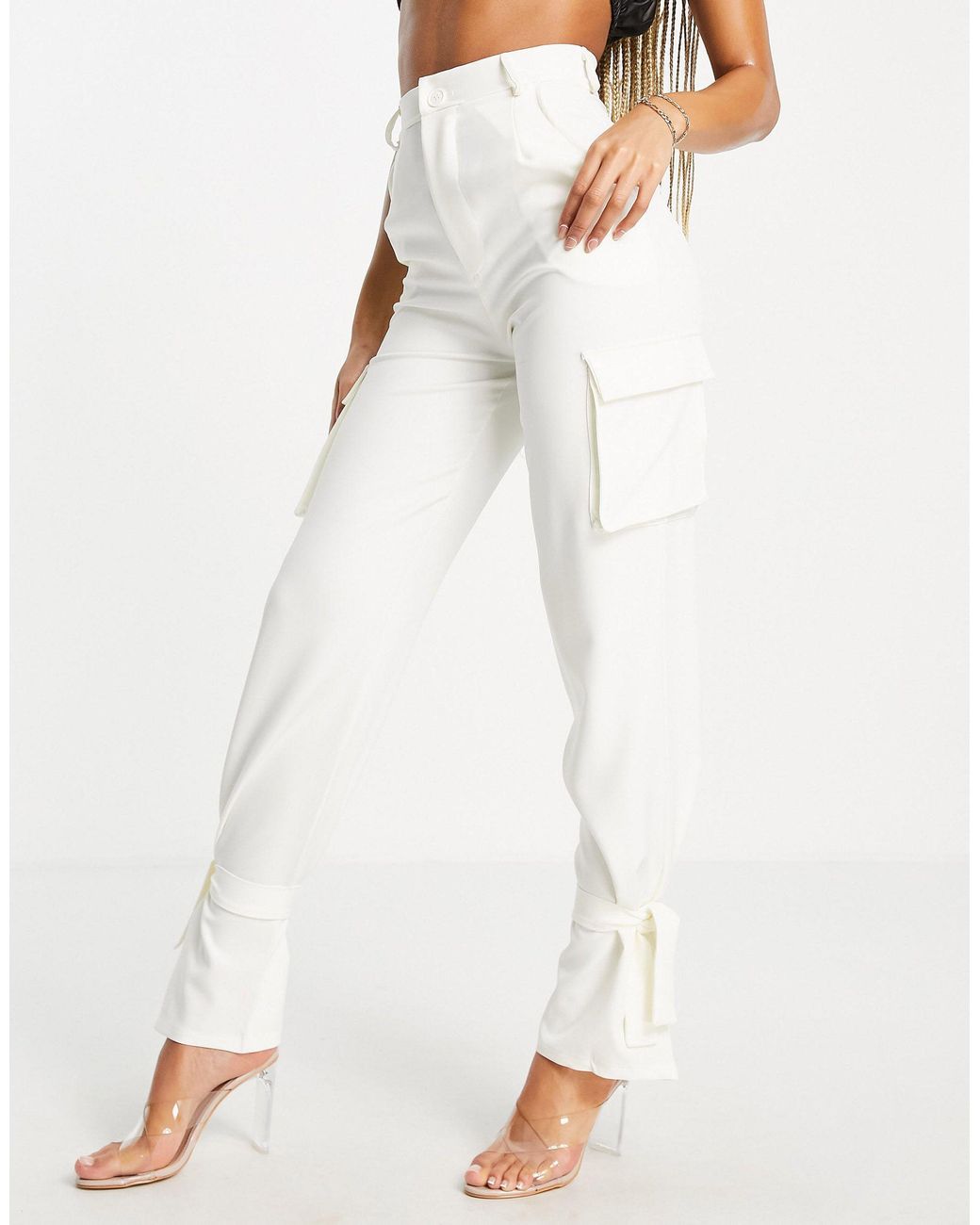 Missy Empire Parachute Cargo Trousers in White  Lyst UK