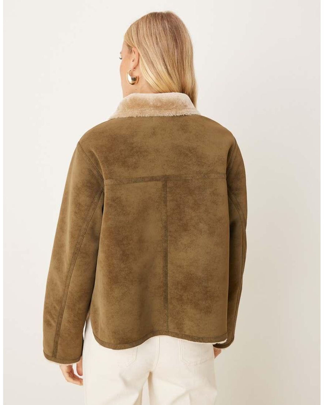 ASOS Natural Funnel Neck Faux Suede Bonded Jacket