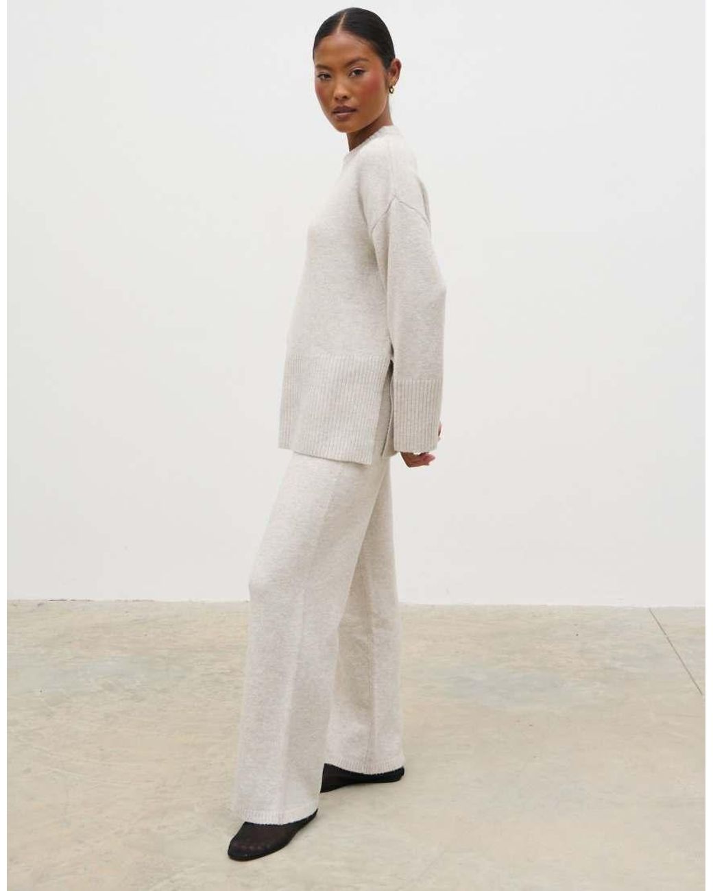Pretty Lavish Natural Folded Waistband Knit Trouser Co-ord