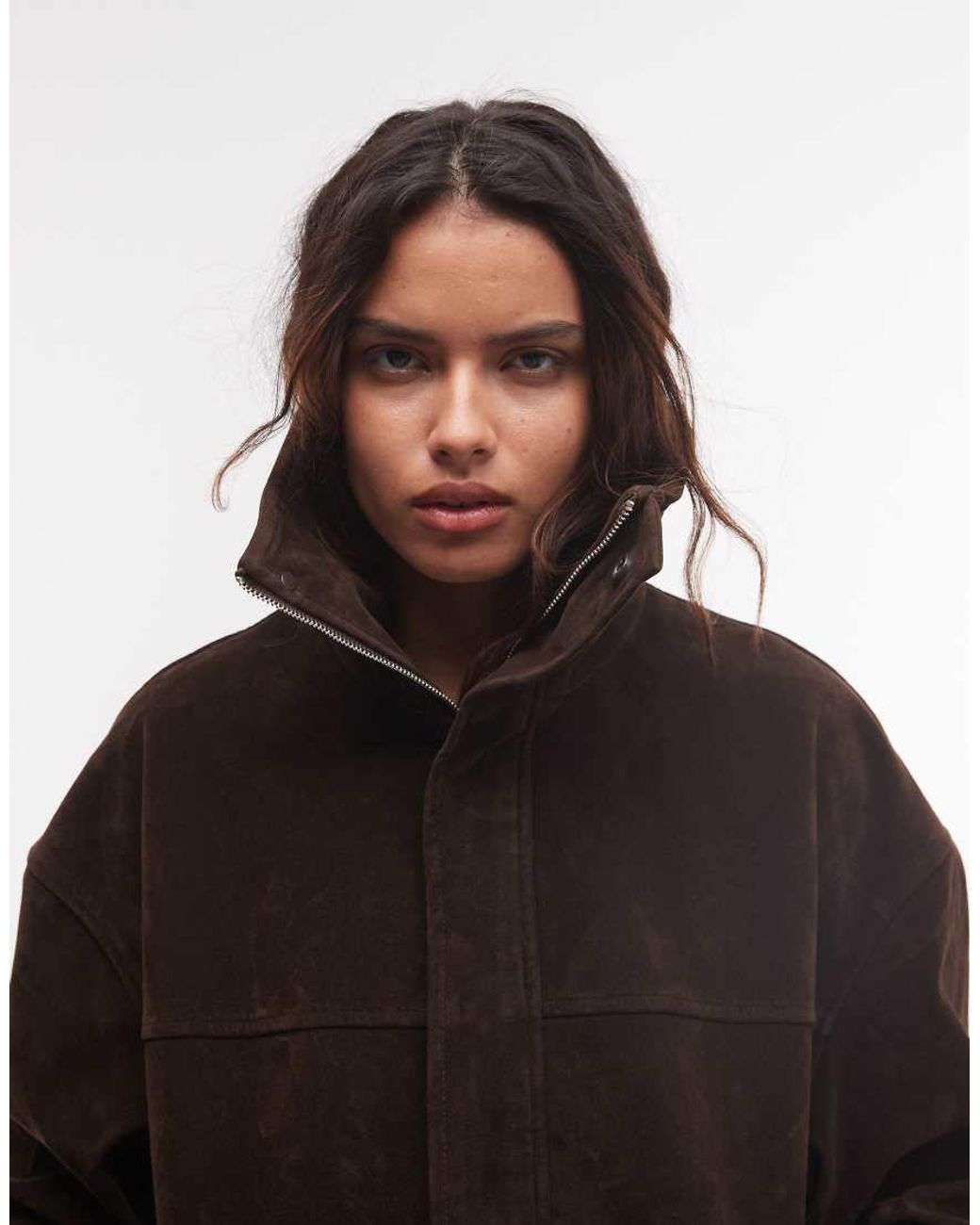 CERNUCCI Black Faux Suede Extreme Funnel Neck Jacket