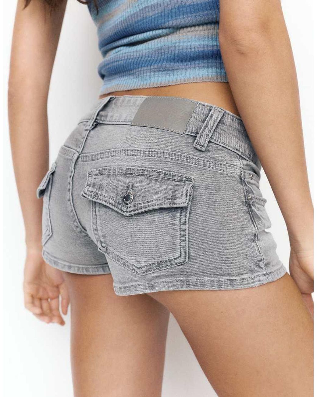 Pull&Bear Blue Double-button Mini Denim Shorts