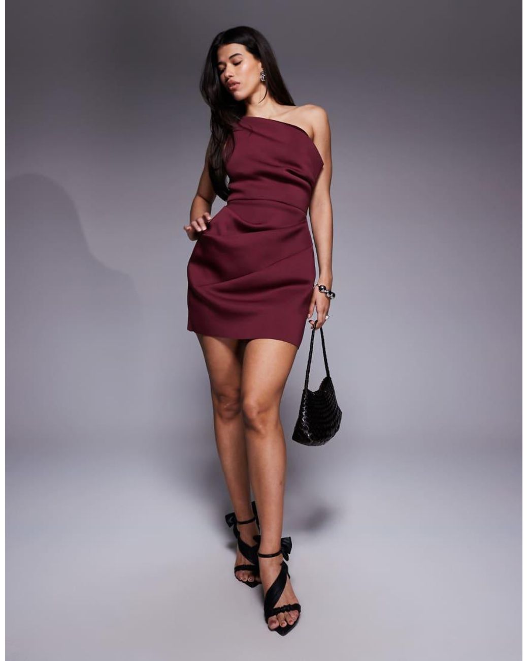 ASOS Purple Slouch Neckline Cinched Waist Mini Dress