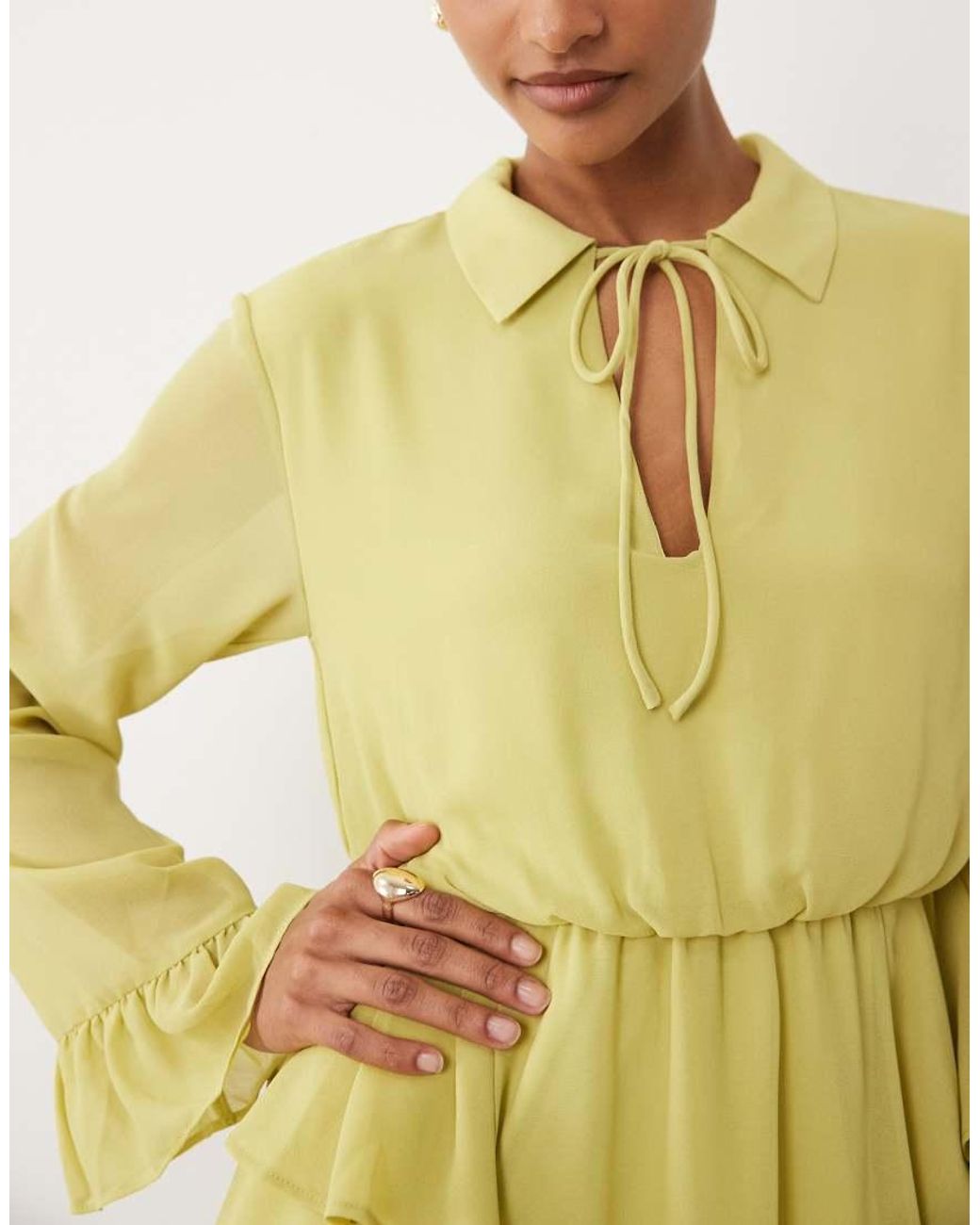 Vero Moda Green Long Sleeve Ruched Mini Dress
