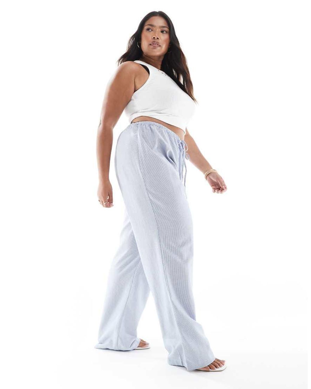 ONLY Blue Side Tie Wide Leg Trousers