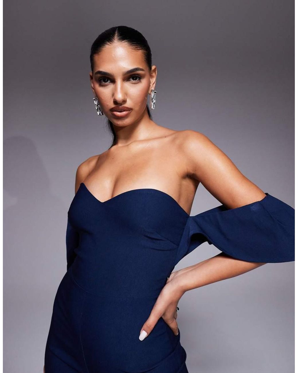 Vesper Blue Square Neck Ruffle Sleeve Wide Leg Jumpsuit