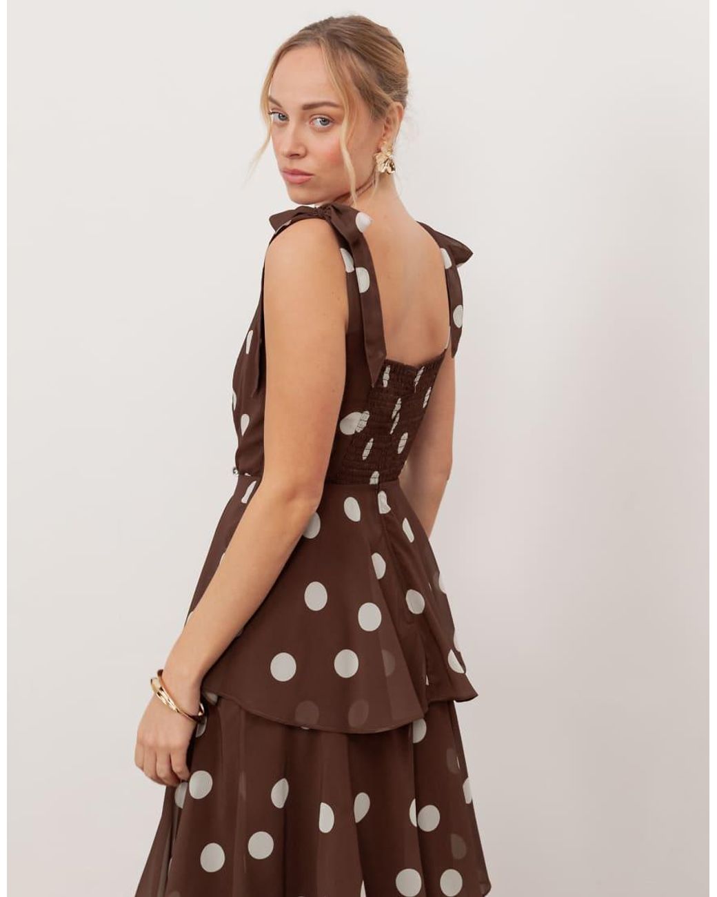 ANAYA Brown Tie Shoulder Tiered Maxi Dress