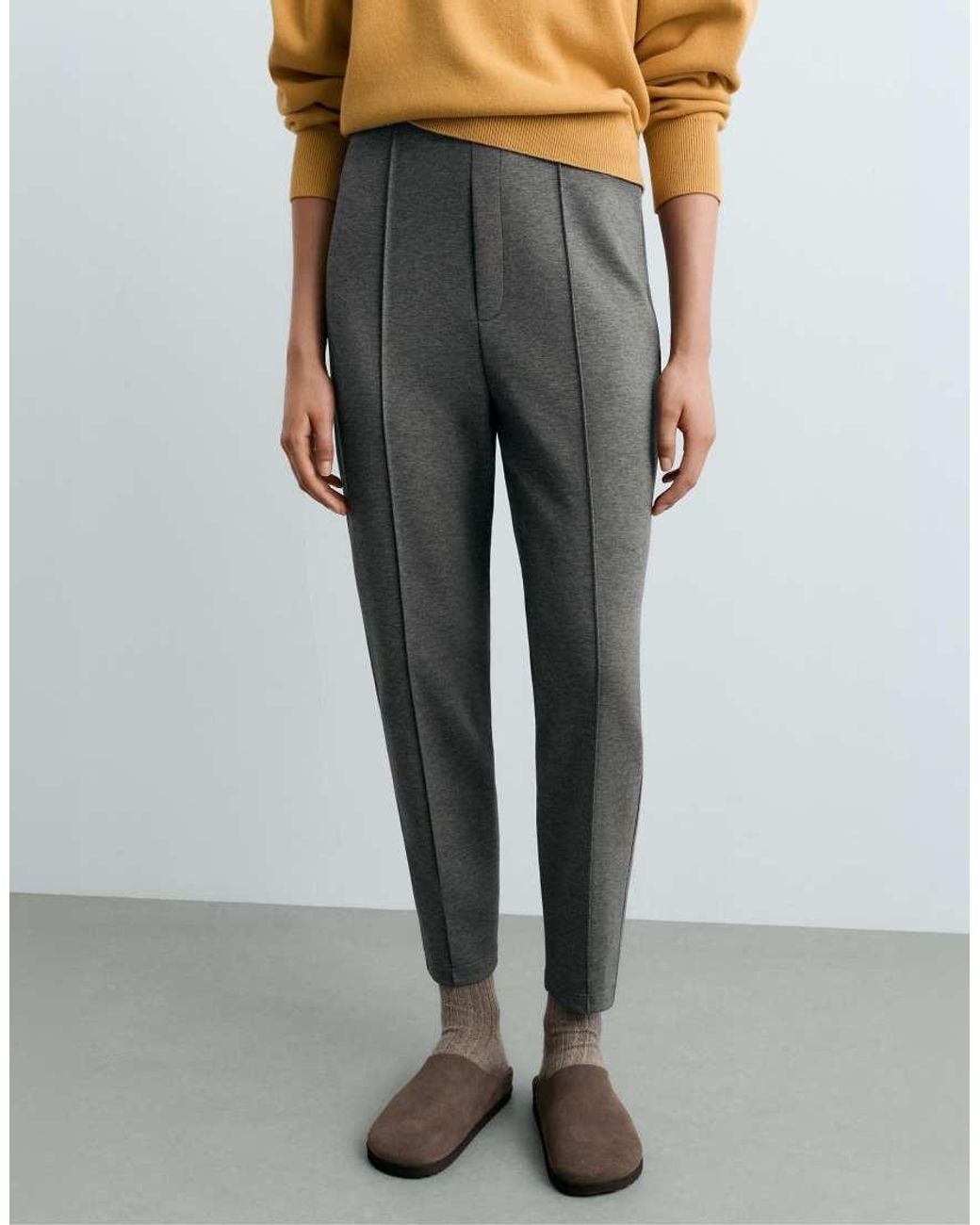 Oysho Gray Piqué Cotton Seam Detail Trousers