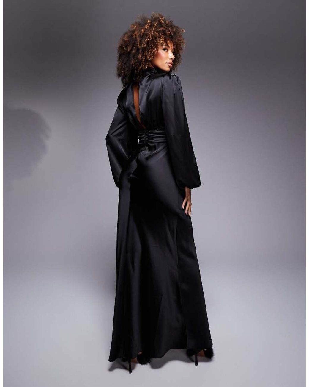 True Decadence Black High Cowl Neck Maxi Dress