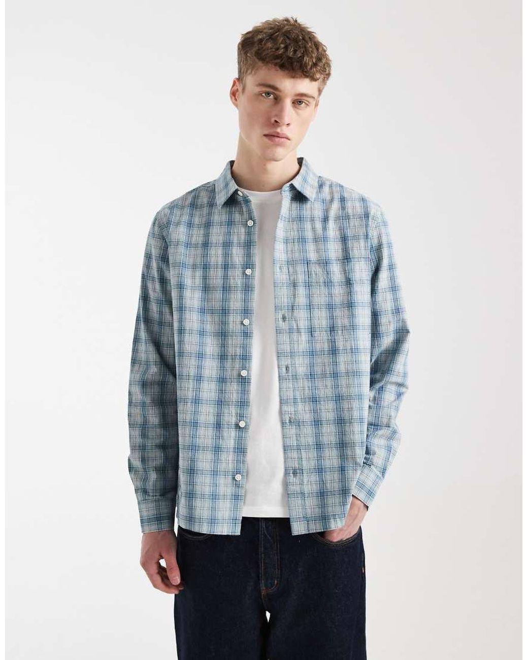ASOS Blue Regular Fit Plaid Shirt for men