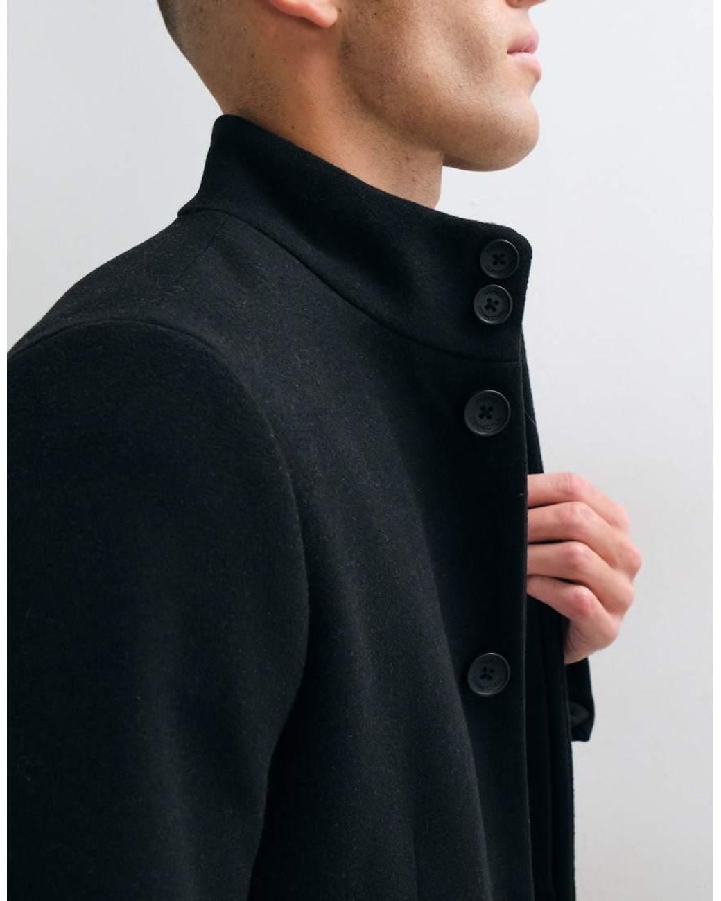 French Connection Blue Funnel Neck Wool Mix Coat for men