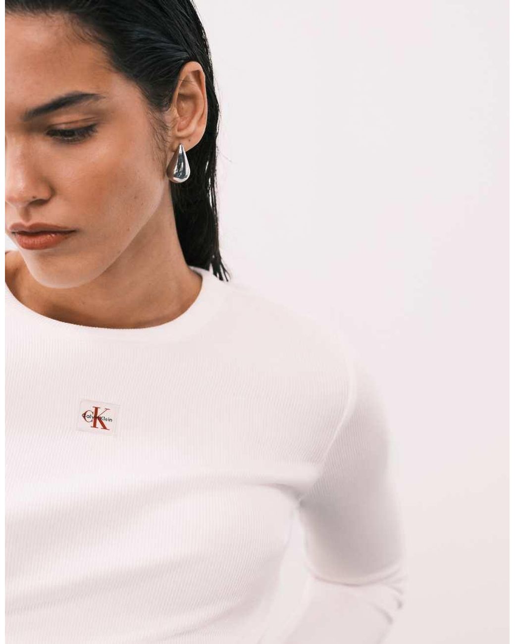 Calvin Klein White Woven Label Slim Fit Top